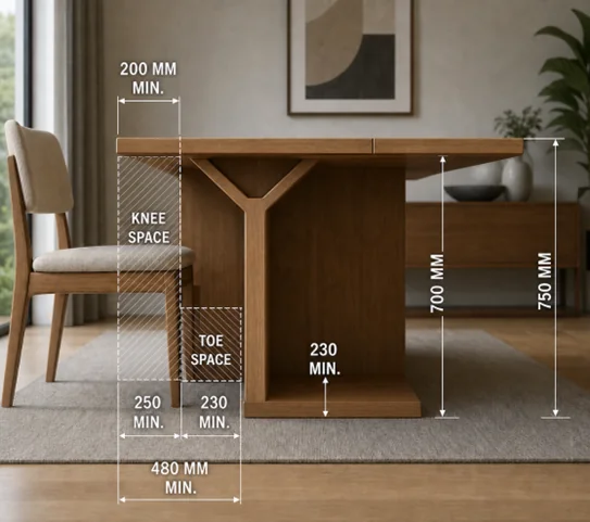 Table knee and toe space dimensions