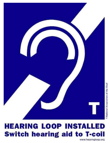 Hearing loop installed ISA T-coil symbol