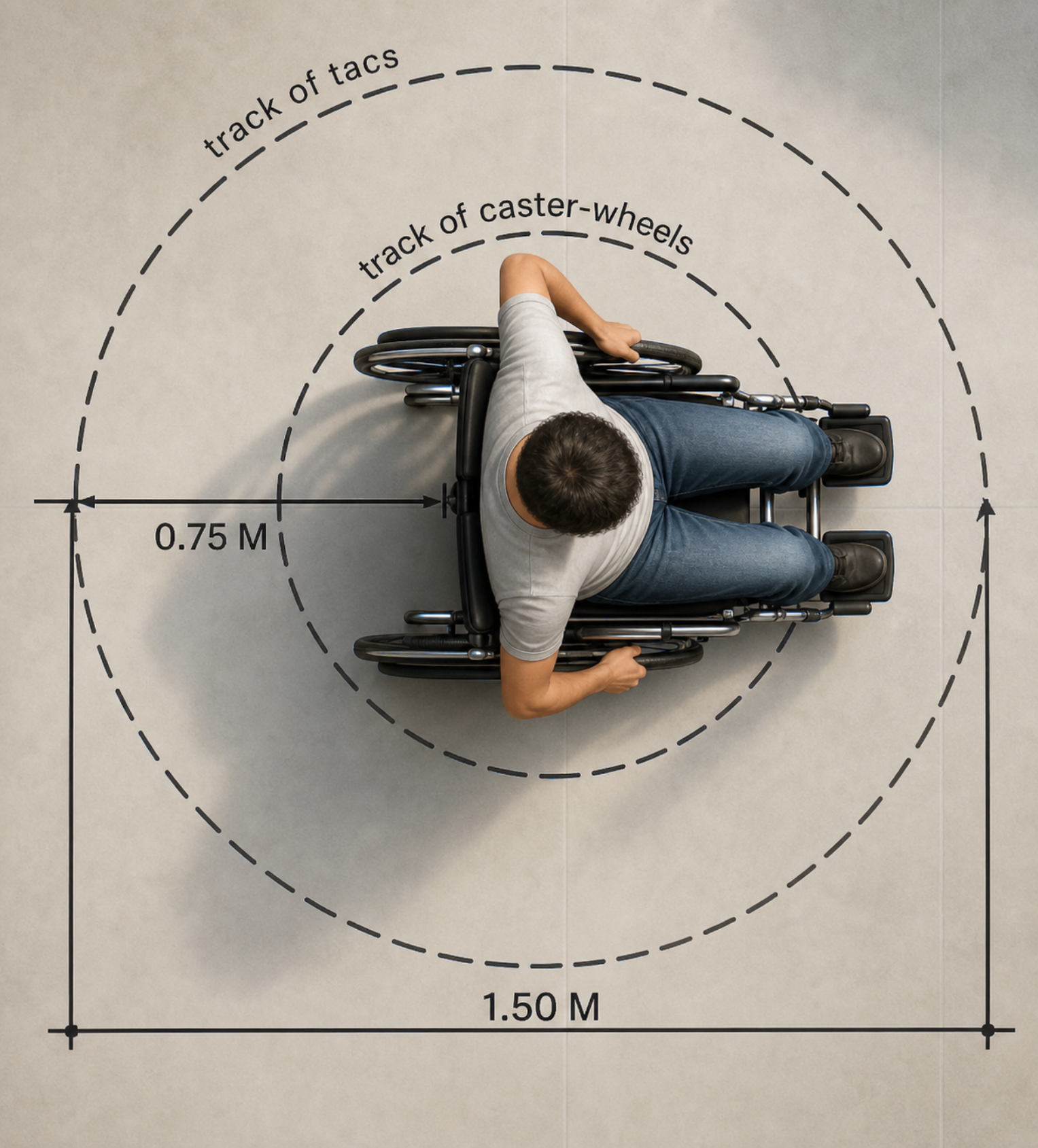 Wheelchair turning radius 1500mm diameter